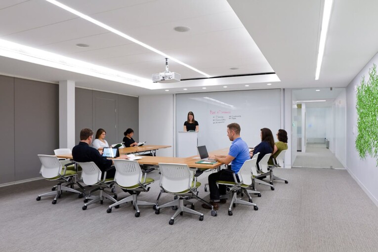 A botanical custom glass Vitracolor Back-Painted on a glassboard in the office of a Consulting Corporate Company by Skyline Design, the industry-leading architectural glass manufacturer.